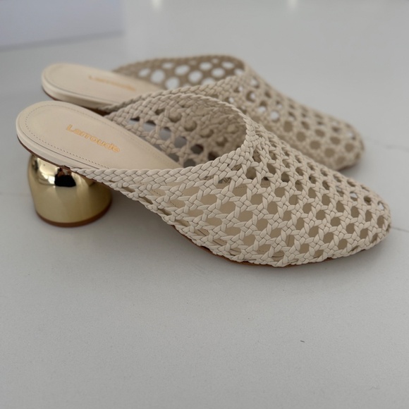 Larroude Dew Drop Macreme Mule in Ivory Leather with Gold Heel 9.5 New! - Picture 1 of 10